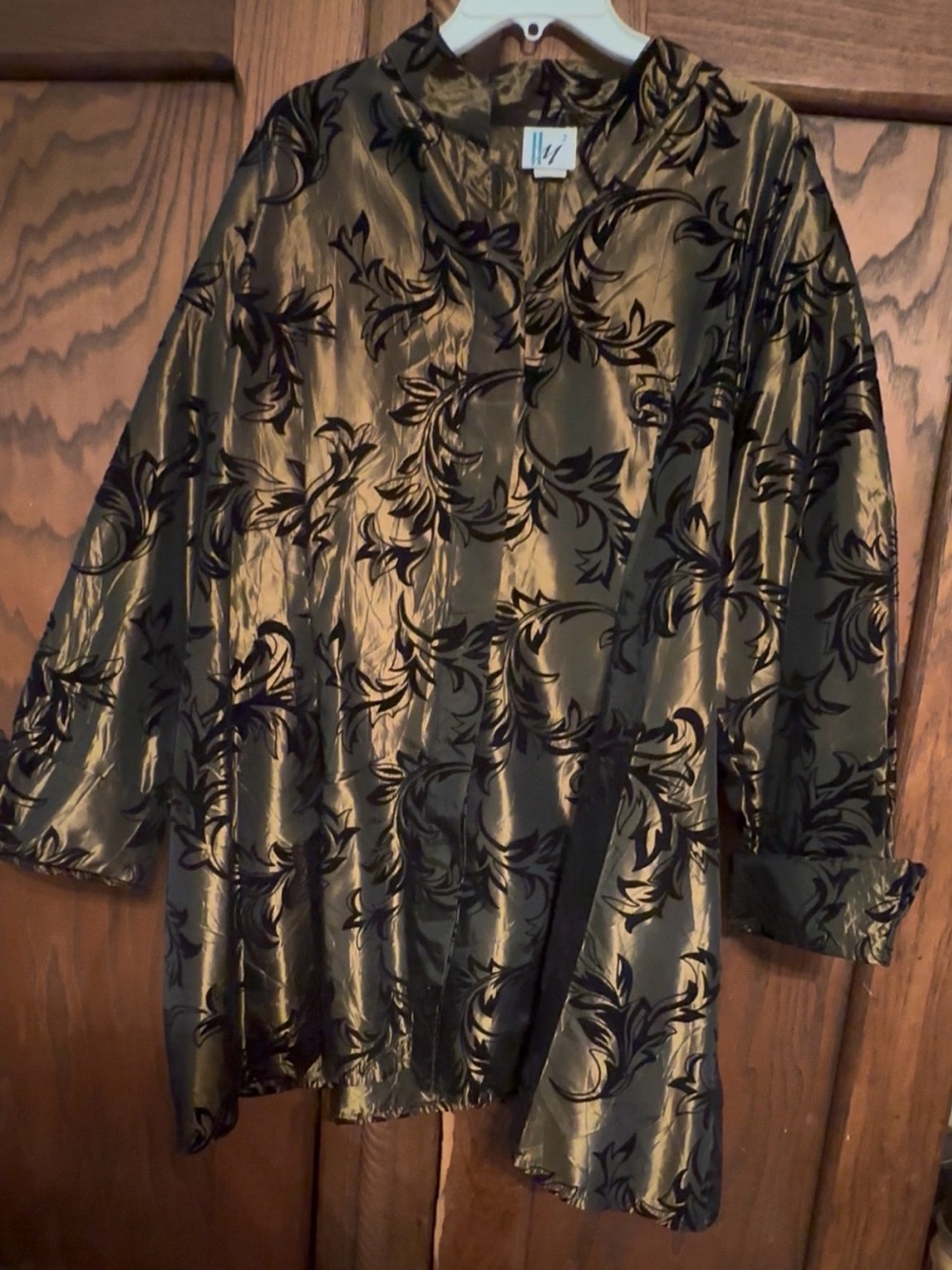 Vintage Golden Bronze Taffeta Tunic - Velvet Florentine Pattern 3X